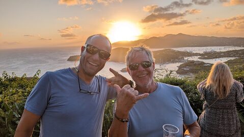 Josh and a buddy at sunset