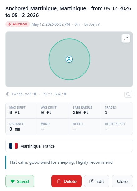 Master's Mate logbook entry — auto-captured anchor session detail