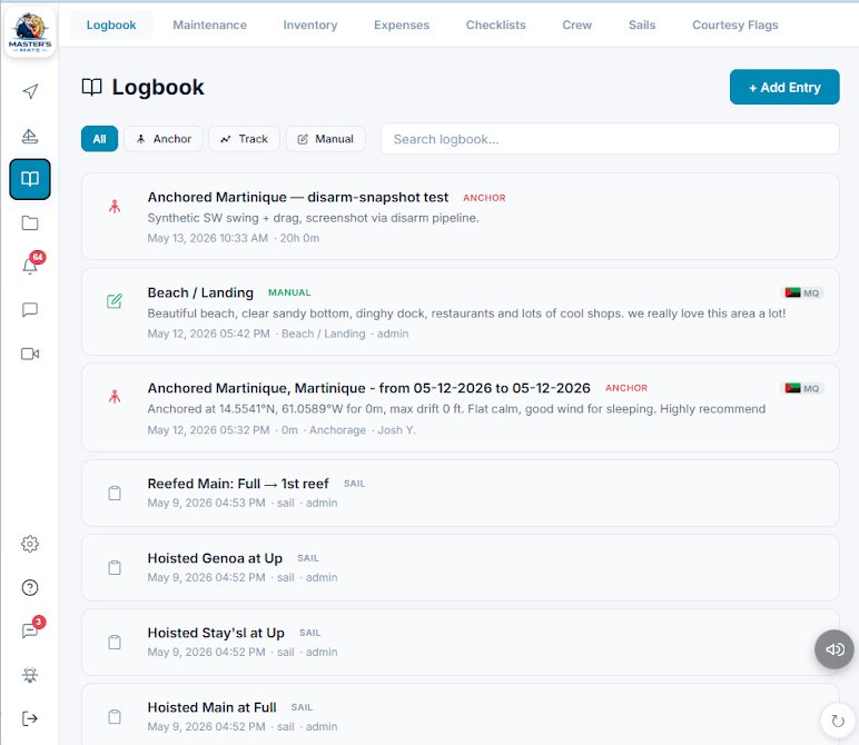 Master's Mate logbook — automatic entries by harbor, anchor, and passage
